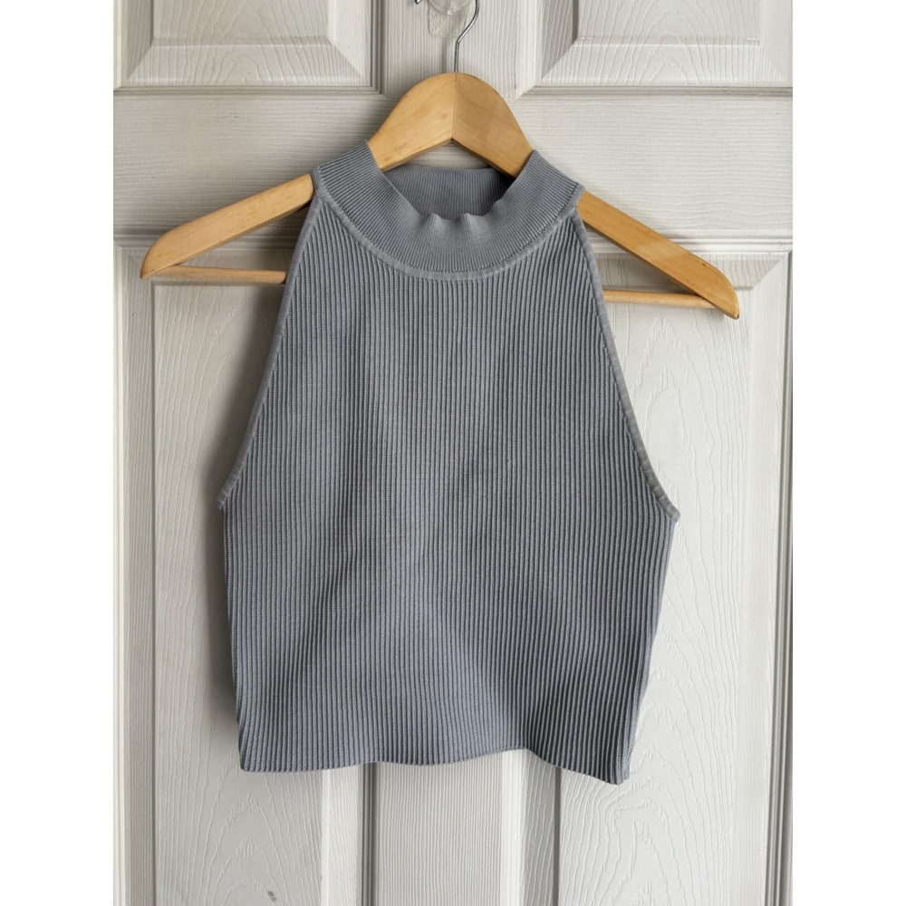 Babaton Sculpt Knit Halter Top Ribbed‎ Mock Neck Tank Cropped Medium 81886